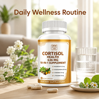 OEM 10 en 1 Capsules végétaliennes pour la santé du cortisol, Ashwagandha, Magnésium, Camomille, L-Théanine, Complément pour l'équilibre du stress chez les adultes