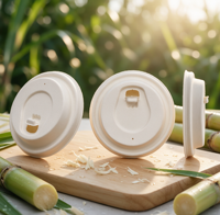 Couvercle jetable et compostable en bagasse pour gobelet, avec bec verseur, écologique, en fibre naturelle, pour boissons, vente en gros