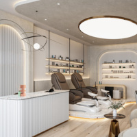 Comptoir de réception de salon de manucure de luxe sur mesure avec éclairage LED, comptoir d'accueil pour institut de beauté, design d'intérieur