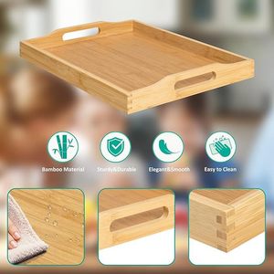 Bamboo Serving <b>Tray</b> 15.75x12.2x1.37 In Multifunctional With Handles For Breakfast <b>Snack</b> Coffee Residential Use - Product Image 3