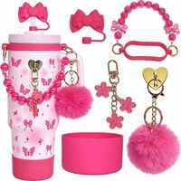 CZFIT ZZZ97 Ensemble d'accessoires : Cache-paille pour tasse, Housse de protection en silicone, Pompom, Porte-clés, Dragonne de poignée en perles
