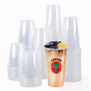 LOKYO 32 oz pp hard injection custom printed clear cold drinks milkshake bubble tea plastic cups with lids
