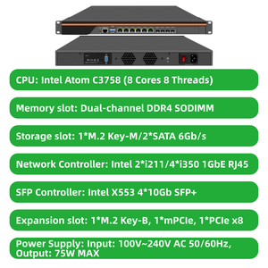 Appareil réseau en rack Intel Atom C3758 6x1GbE avec option 4 ou 8 ports 10G SFP+ pour pare-feu, serveur, passerelle 1U-C3758-6L4S - Product Image 6