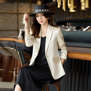 Women's <b>Suit</b> Jacket Off White Single <b>Button</b> Slim Fit Anti Wrinkle Blazer For Work Commuter Autumn Style - Product Image 1