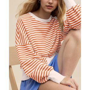 FOXA – sweat-shirt rayé surdimensionné pour femmes, pull à col rond, tricoté respirant, haut à manches longues, mode automne, tenue Y2K - Product Image 3