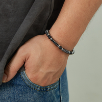 Bracelet de perles noires en acier inoxydable avec pierre volcanique en hématite