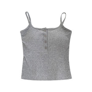 Canottiera da donna <span class=keywords><strong>con</strong></span> bottone canottiera tinta unita per Top sottile da donna <span class=keywords><strong>con</strong></span> reggiseno seno imbottito - Product Image 1