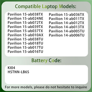 Batterie d'ordinateur portable en gros KI04 HSTNN-LB6S pour HP Pavilion 14-ab 15-ab Series 14-ab011TX 14-ab012TX 14-ab006TU 15-ab038TX - Product Image 2