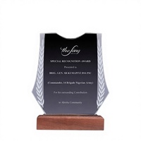 Réussite sportive Logo personnalisé Trophées en cristal Plaque Reconnaissance d'entreprise exquise Trophée en cristal avec socle en bois