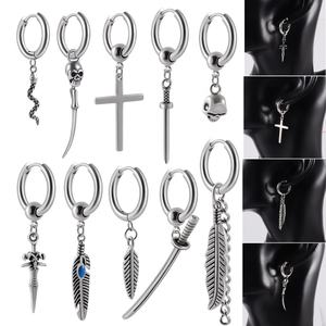 Pendientes colgantes de Clip de oreja de acero inoxidable gótico Popular con perla plata Punk oreja gota joyería al por mayor para hombres/mujeres - Product Image 1