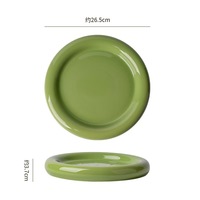 Vente flash Assiettes de service en céramique rose pour mariage Assiettes rondes en porcelaine de couleur verte Vaisselle de table