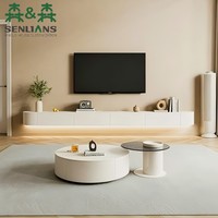 Meuble TV mural blanc mat, rangement à cinq tiroirs sans joint, bande LED lumineuse, console flottante moderne et minimaliste