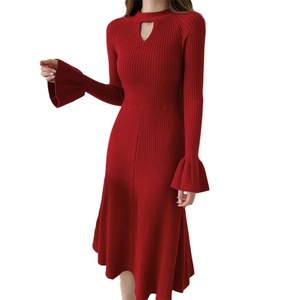 เดรสไหมพรมคอทรงกลม แขนยาวทรงบาน สีพื้น เรียบหรู สไตล์ลำลอง เหมาะสำหรับใส่ไปทำงาน คุณภาพสูง ผลิตตามสั่ง (OEM) สำหรับผู้หญิง - Product Image 4