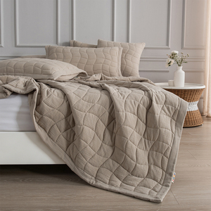 Set <span class=keywords><strong>Copriletto</strong></span> in Garza Stropicciata a Doppio Strato 100% <span class=keywords><strong>Cotone</strong></span> Tinta Unita, 3 Pezzi, Morbido e Traspirante, Misura King Queen - Product Image 3