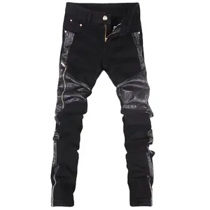 2017 Nieuwe Mode Mannen Jean Met Ritsen Zwart Slim Skinny Denim Jeans Broek