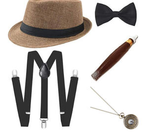 <span class=keywords><strong>Costume</strong></span> de gangster de la fête de Gatsby de 1920, chapeau noir haut de forme vintage, montre de poche, cigare - Product Image 2