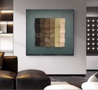 Seni Kayu Geometris 3D Patung Dekorasi Dinding Bertekstur Lukisan Blok Kayu Persegi Karya Seni Unik untuk Rumah