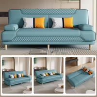 Sofá Cama Plegable de Madera y Cuero, Minimalista y Moderno, de Dos Plazas, Resistente a Arañazos de Gato, para Sala de Estar
