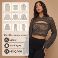 Crop top personnalisé pour femme, style Y2K, pull en tricot à col en V ajouré pour femme