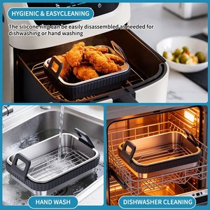 <b>Air</b> <b>Fryer</b> <b>Baking</b> <b>Tray</b> and Mat with <b>Silicone</b> Handles Rectangular Ideal for Home Use - Product Image 6