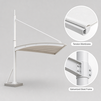 Abri de voiture à membrane tendue, colonne arrière, arche cantilever, colonne supérieure, abri de stationnement libre, imperméable, résistant aux UV, sur mesure