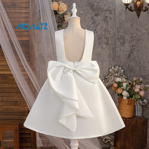 MQATZ abito bianco di pizzo con perla senza schienale per ragazzi mostra graziosi bambini vestito elegante da principessa <span class=keywords><strong>12</strong></span> anni abito da ragazza - Product Image 5