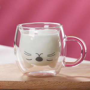 Atacado Dos Desenhos Animados Bonito Animal Forma claro 250ml Urso Dupla Parede Copo De Café De Vidro - Product Image 2