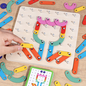 Tableau à clous <span class=keywords><strong>Montessori</strong></span> en bois 2-en-1 pour enfants, puzzle de géométrie et de mathématiques, jouet éducatif précoce - Product Image 4