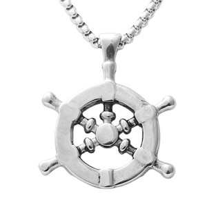 <b>Titanium</b> Steel Ship Wheel Pendant Men's Necklace Retro Punk Style Everyday Wear 19011 - Product Image 2