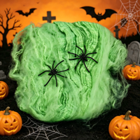Toile d'araignée d'Halloween en coton coloré extensible avec araignées noires pour décorations de fête maison hantée
