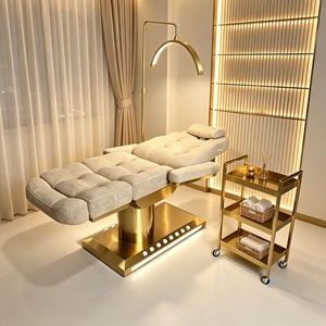 Lit de beauté électrique de luxe avec base dorée, esthétique, inclinable, pour extensions de cils, réglable, pour spa et massage, avec LED - Product Image 2