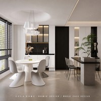 Cuisine et salle à manger modernes, minimalistes, haut de gamme et sur mesure |   Meubles de cuisine sans poignées en crème |   Revêtement mural en marbre |   Affichage LED |   Évier |   3D gratuit