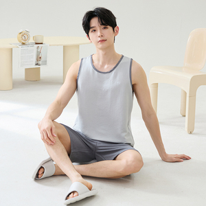 <span class=keywords><strong>Pigiama</strong></span> da <span class=keywords><strong>Uomo</strong></span> LongD in Maglia, Canotta e <span class=keywords><strong>Pantaloncini</strong></span>, 100% Poliestere, Abbigliamento Casual per Casa, Traspirante, Morbido, Confortevole, Delicato sulla Pelle - Product Image 1