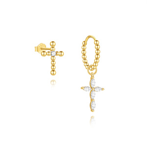 Gold Plated S925 <b>Sterling</b> <b>Silver</b> Cross Detachable <b>Earrings</b> Removable Pendant <b>Stud</b> <b>Earring</b> <b>Set</b> for Women Wholesale - Product Image 4