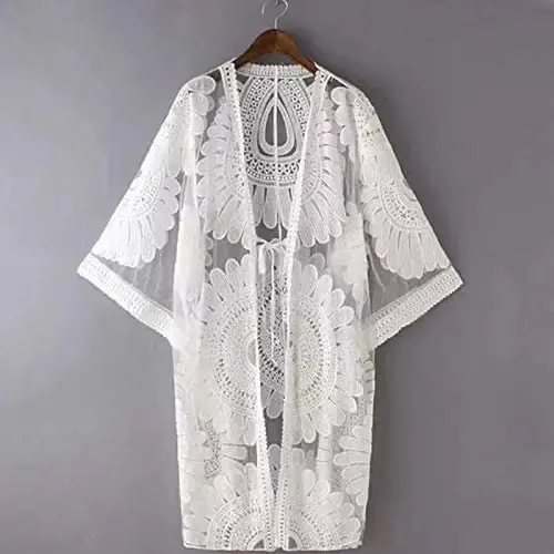 2022 New Arrival Fashion Design Flounce Sleeve Flounce Lace Cardigan Half Sleeve Embroidery white lace kimono