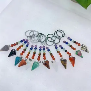 Kristallen Genezende Edelsteen Accessoires Natur Kleurrijke Gemengde Kwarts Kristal Slinger Sleutelhangers Voor Geschenk