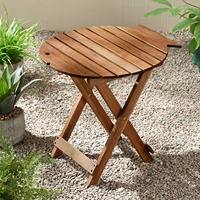 Table d'appoint pliante en bois massif pour l'extérieur - Table basse décorative artisanale en forme de poisson pour patio, jardin et camping