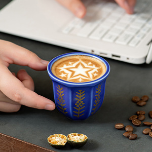 Nuove Tazze da Caffè in Ceramica Porcellana Ottagonali Nere Blu Dorate Decorative di Lusso da 100ml per Casa Hotel Caffè - Product Image 2