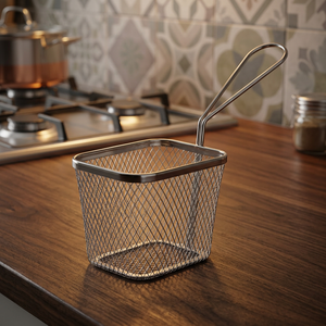 Cesta de malla de acero inoxidable para freír, colador cuadrado para freidora con mango largo, duradero - Product Image 5