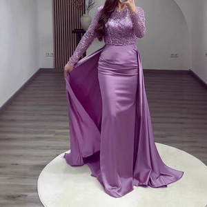 Elegante Vestido de Noche con Lentejuelas y Manga Larga, Escote Corazón, Cintura Natural, Cierre Frontal con Cremallera, Vestido de Novia - Product Image 2