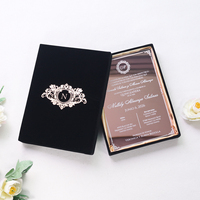 Invitation de mariage personnalisée en acrylique miroir avec boîte cadeau en velours noir, carte monogramme dorée pour fiançailles, mariage, banquet, fête, événement