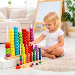 Ábaco de Madera Seguro y No Tóxico, Juguete de Conteo Libre de BPA, Juguete de Aprendizaje de Matemáticas Montessori, Desarrollo de Habilidades Motoras Finas para Niños Pequeños - Product Image 1