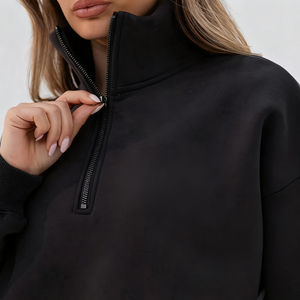 <span class=keywords><strong>Tuta</strong></span> personalizzata da ginnastica Streetwear da <span class=keywords><strong>donna</strong></span> mezza Zip felpa larga in pile di cotone per <span class=keywords><strong>donna</strong></span> - Product Image 4