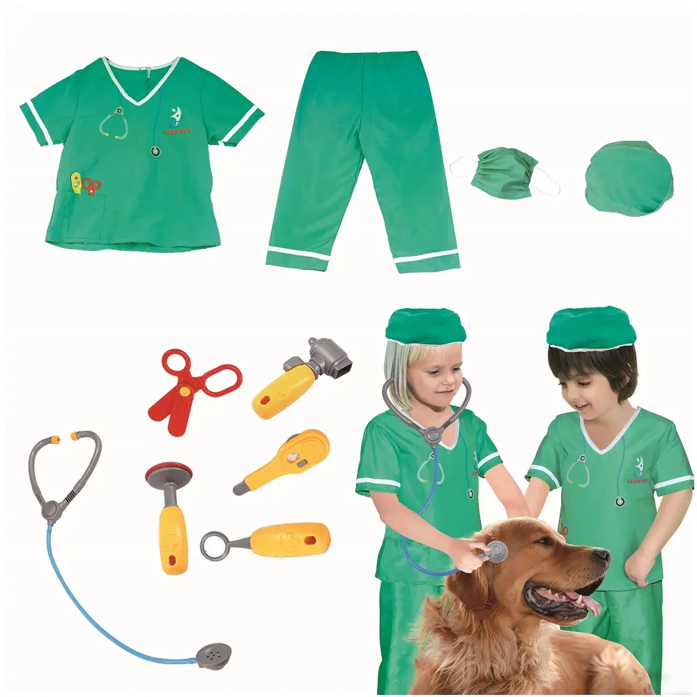 Doctor Scrubs Nurse Costume for Kids with Accessories Kids Fancy Dress Outfit Pretend play Veterinarian Kit toy set