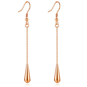Boucles d'oreilles longues géométriques en forme de goutte d'eau 33 mm en acier doré et or rose, bijoux de mode pour soirée - Product Image 1