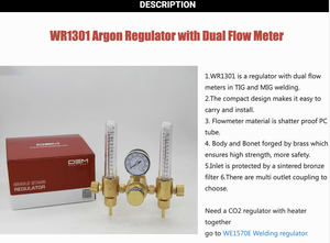 Dem wr1301 CGA 580 Tig và MIG hàn nhỏ Brass Argon CO2 đôi lưu lượng kế khí hàn Co2 điều chỉnh - Product Image 3