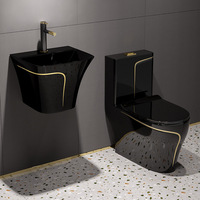 Suite moderne d'articles sanitaires de salle de bains en céramique carrée une pièce Wc commode toilette ensemble avec lavabos évier