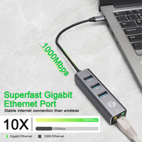 VCOM en Stock 4 puertos USB 3,0 HUB 3 * USB3.0 RJ45 Adaptador Gigabit Tipo-C a Ethernet Accesorios para computadoras portátiles