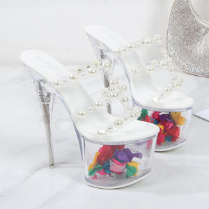 Sandalias de cinta <span class=keywords><strong>recta</strong></span> transparente con <span class=keywords><strong>plataforma</strong></span> impermeable de tacones súper altos a la moda y sexys nuevo estilo - Product Image 4