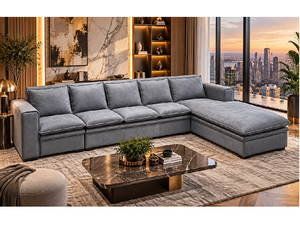 Sofá Esquinero en Forma de L de Cuero Genuino Gris Contemporáneo con Elegante Configuración de Esquinas, Tapicería Premium y Cómodo - Product Image 1